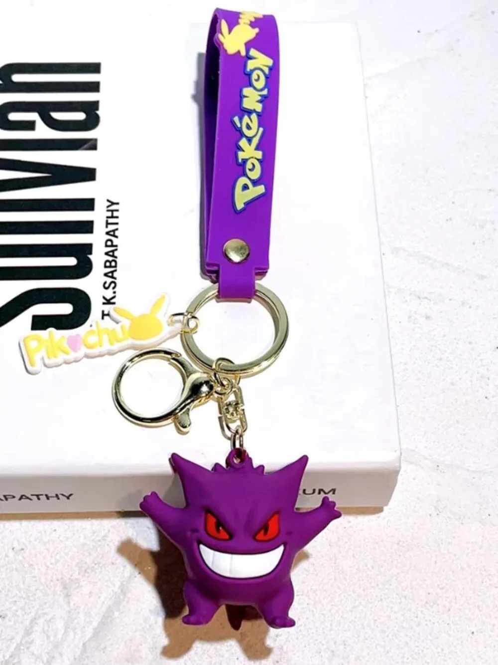 Gengar Pokemon Keychain Purple Rubber Charm Strap Anime Keyring